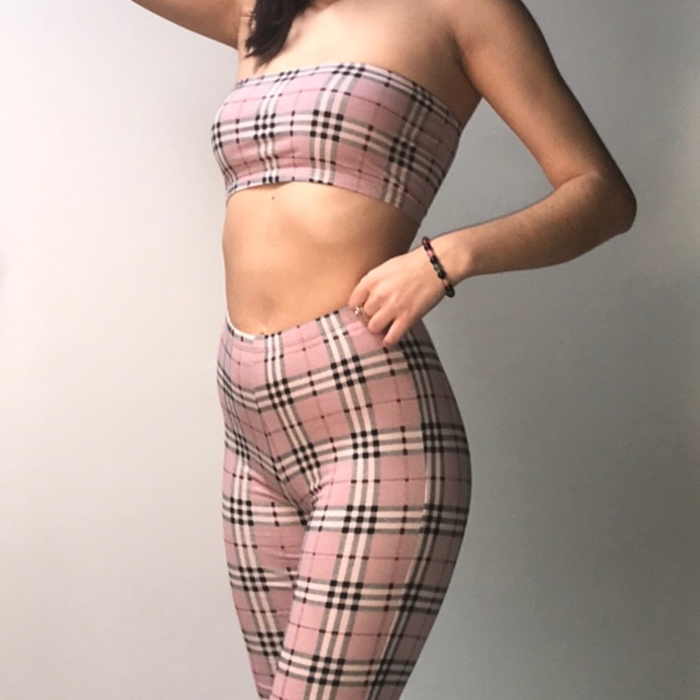 Pink pattern bando and pants bundle